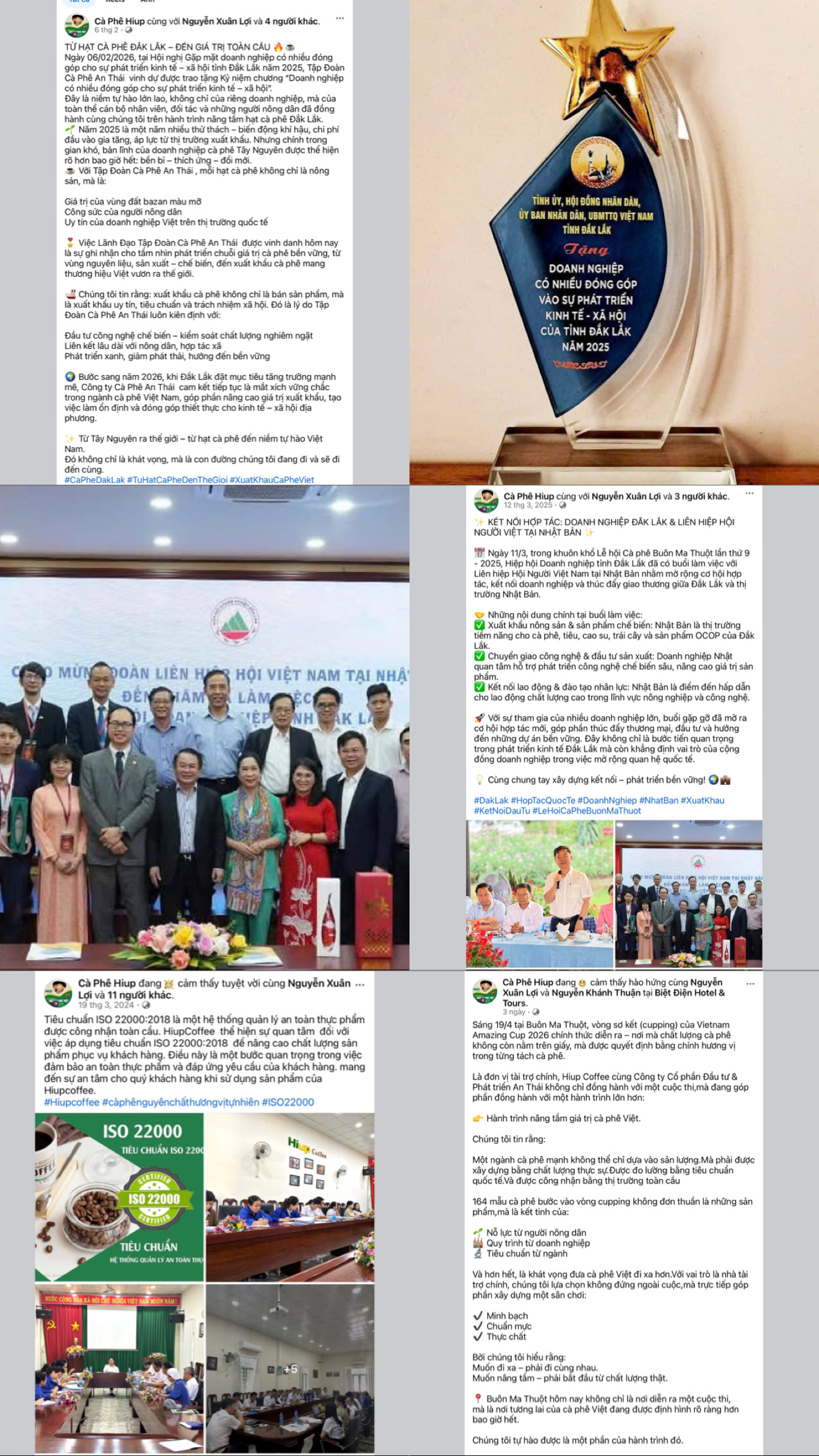 Composite image showing An Thai Facebook posts, awards, collaboration posts, and ISO related content.